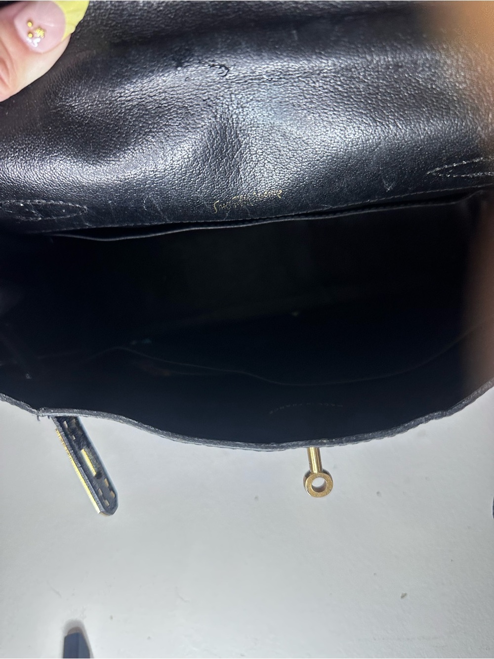 VTG Saks Fifth Avenue Paris Black Leather & Suede Kelly Bag Gold Hardware France - Picture 7 of 15